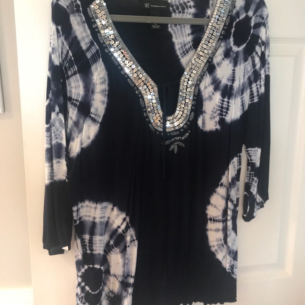 INC Beach Coverup Top Blue White Tie Dye XL
